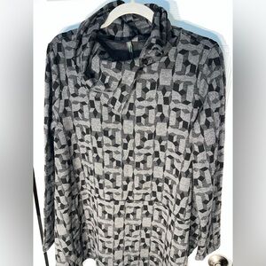 Women’s Shannon Passero Long Black and Gray Cowl Neck Sweater Pullover Large L